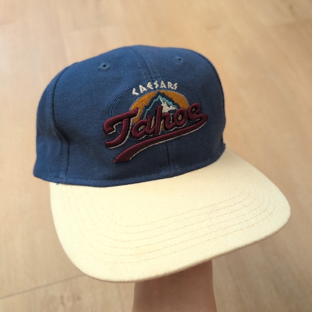 Vintage Caesars Tahoe Hat Blue Cream Two Tone Embroidered Baseball Cap Cotton